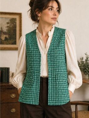 Clan Laird Scotland Pure Wool Tartan Vest Green Heritage Dark Academia S